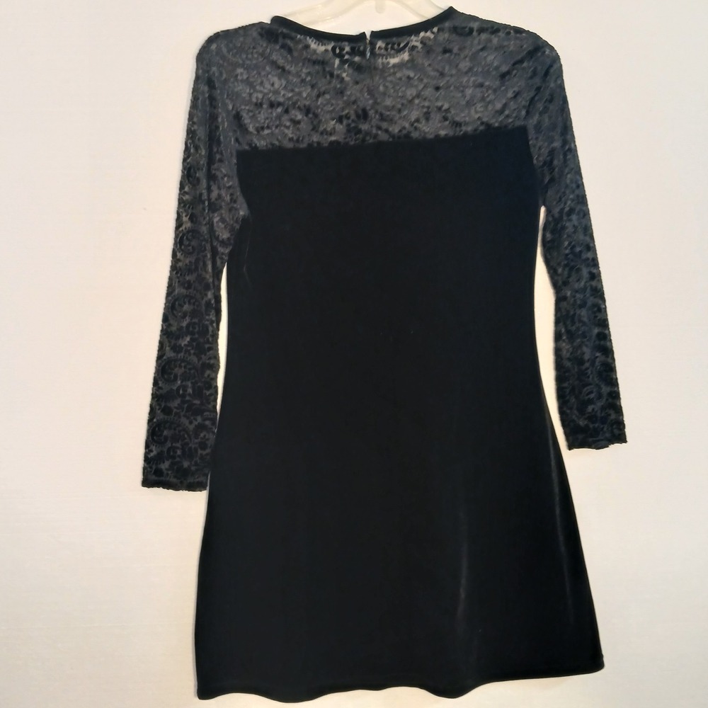 VTG Jacqueline Ferrar Sz 10 Black Velvet‎ Dress Burnout Lace Yoke Sleeves Party